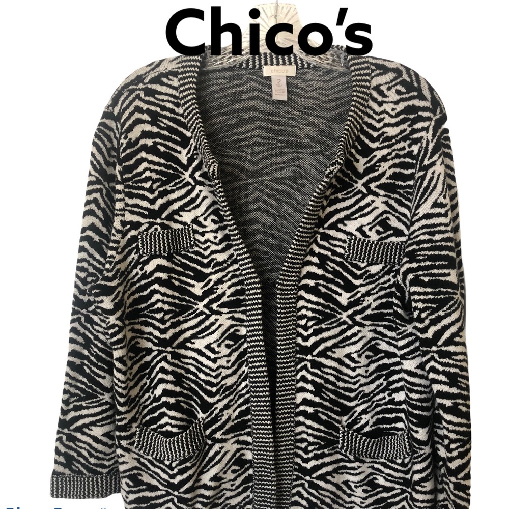 Chico’s Zebra Print Black & White Cardigan Sweater L
